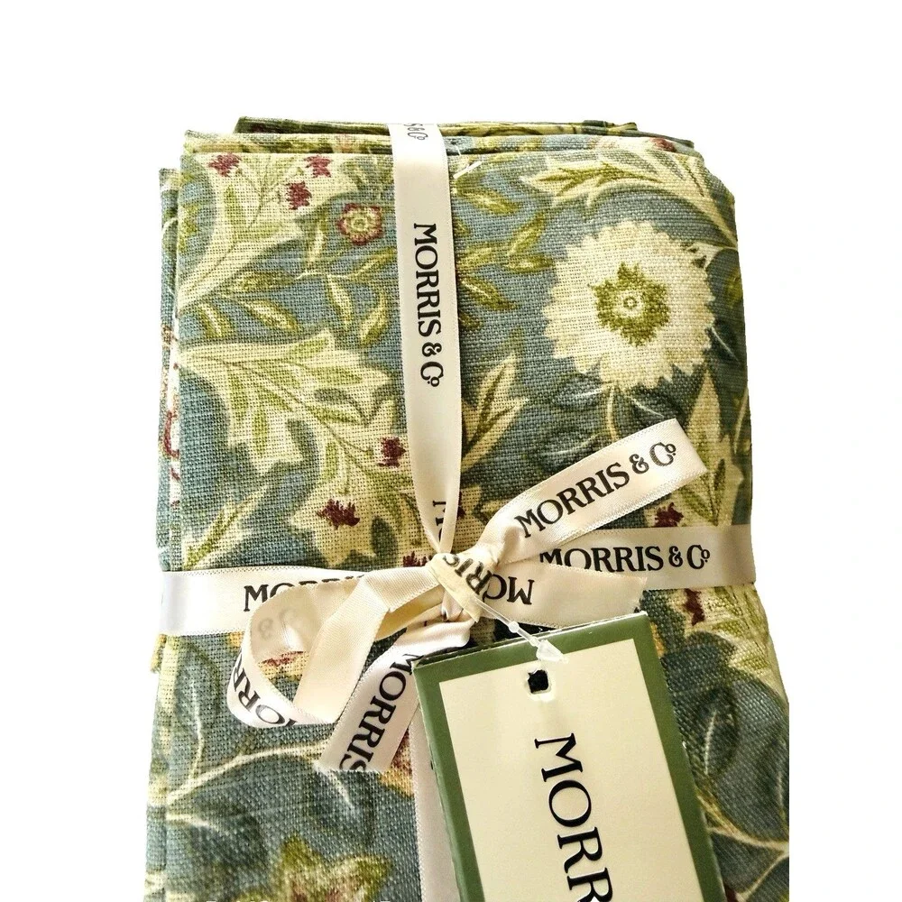 Morris & Co Dinner Fabric Napkins Wilhemina Floral Blue Ivory 20x20